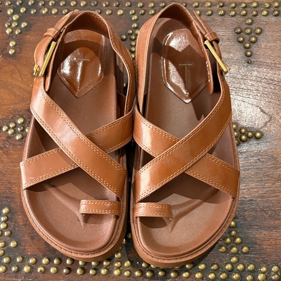 Zara Brown Leather Sandals - Picture 1 of 7